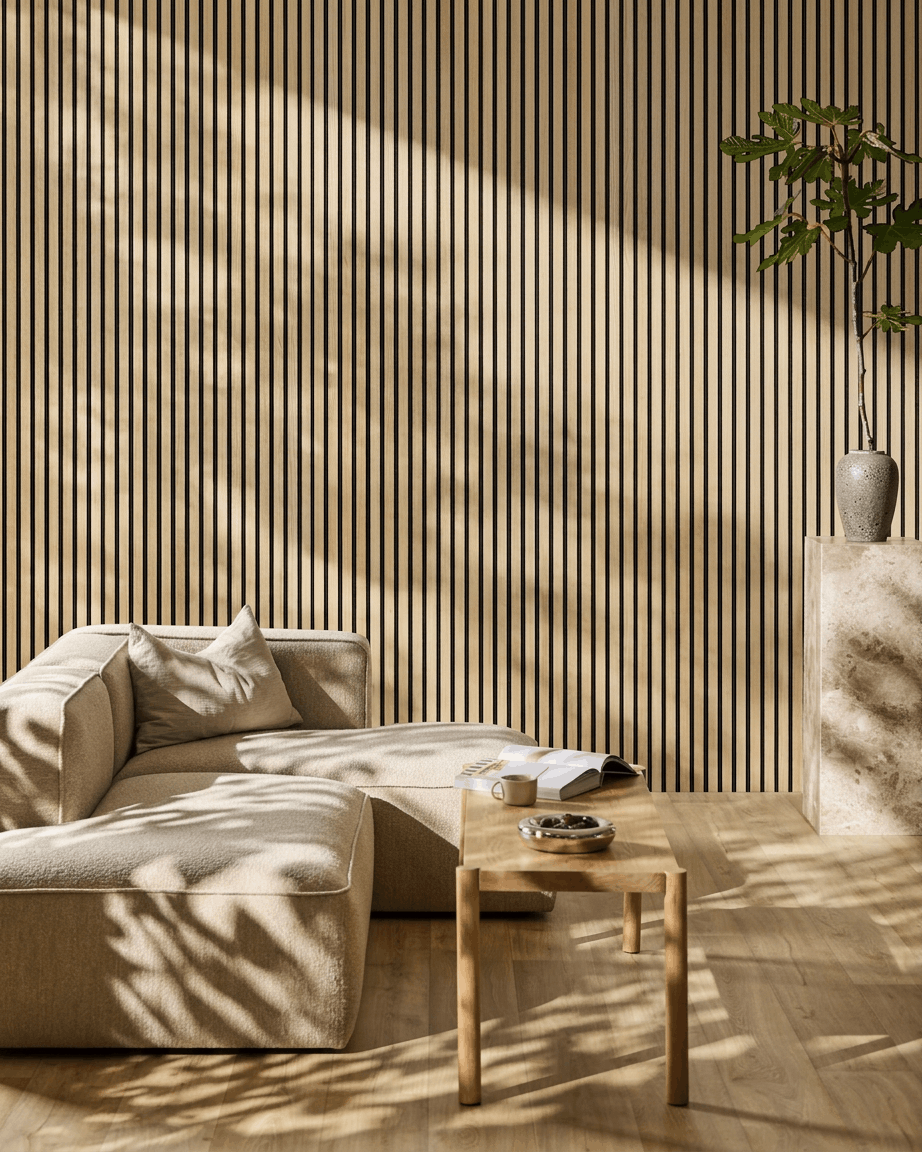 Akupanel | Panel akustyczny / Natural Wood Classic Oak, Black Felt, Black MDF, 240 x 60 cm 