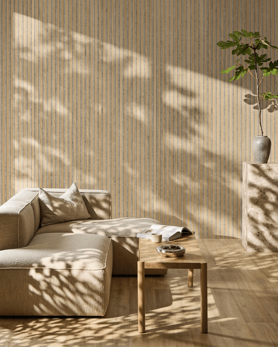 Akupanel | Acoustic Panel / Natural Wood, Classic Oak, Grey Felt, 240 x 60 cm 