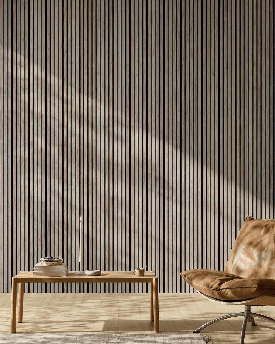 Akupanel | Acoustic Panel / Wood-like, Weathered Oak, Black Felt, 240 x 60 cm 